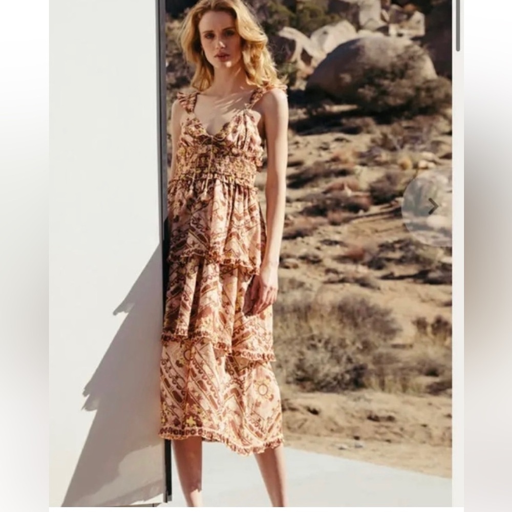 Cleobella Organic Cotton Tiered Boho Midi Dress Size S